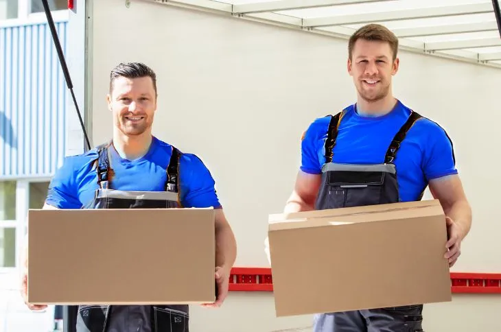 Transporter wird entladen von Umzugsfirma Transporter wird entladen von Umzugsfirma